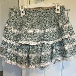 Aerie Green Floral Mini Skirt with Lace